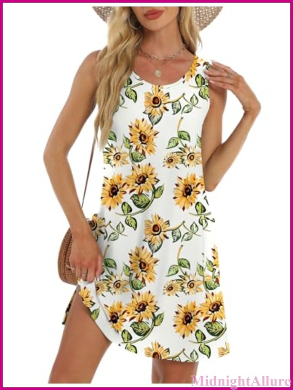 Sleeveless Sundress with Pockets Knee Length Swing Summer Dress